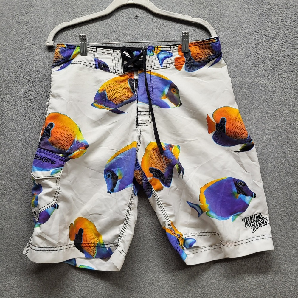 Billabong Men Shorts 31 White Swimwear Animal Print Tropical Fish Board Shorts
